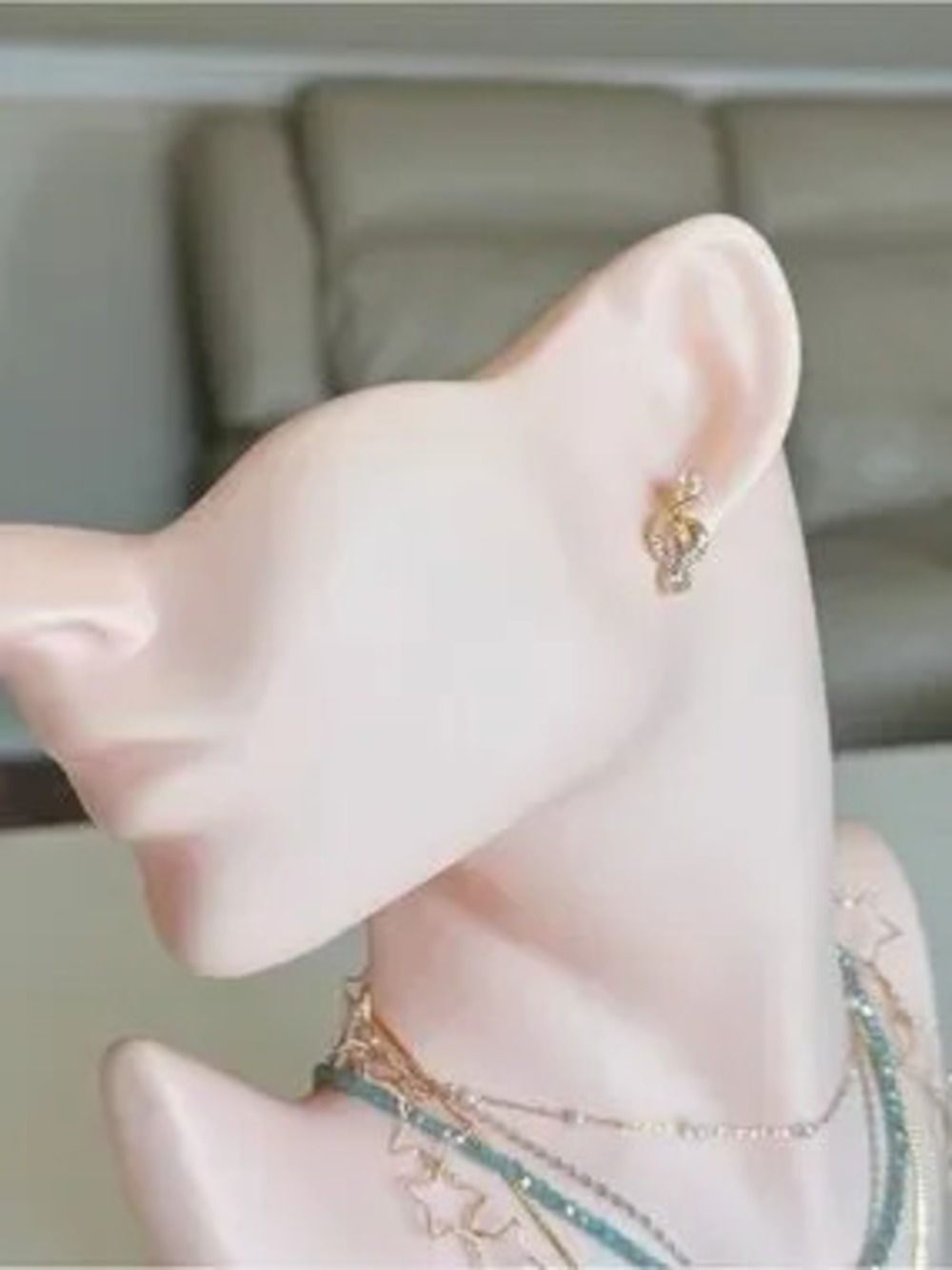 Gold Treble Clef Crystal Stud Earrings